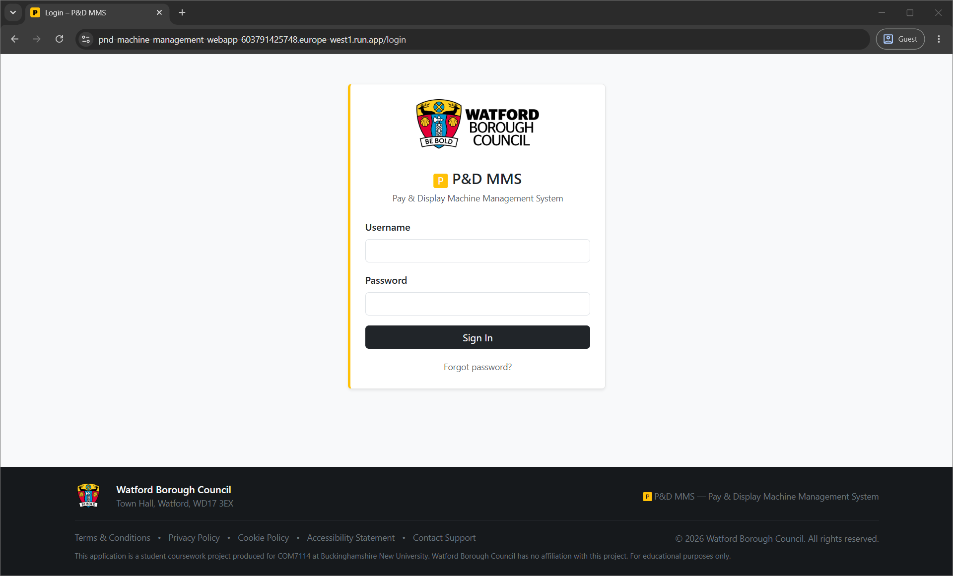 Login page – empty form