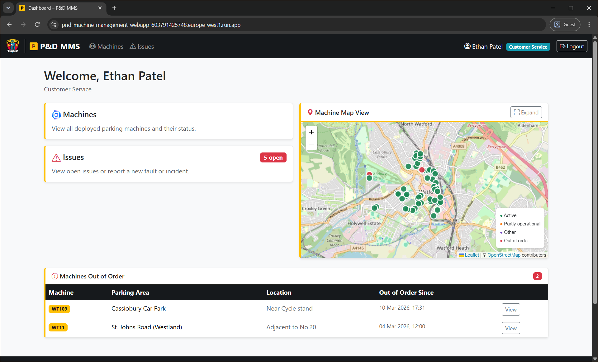Dashboard – Customer Service
