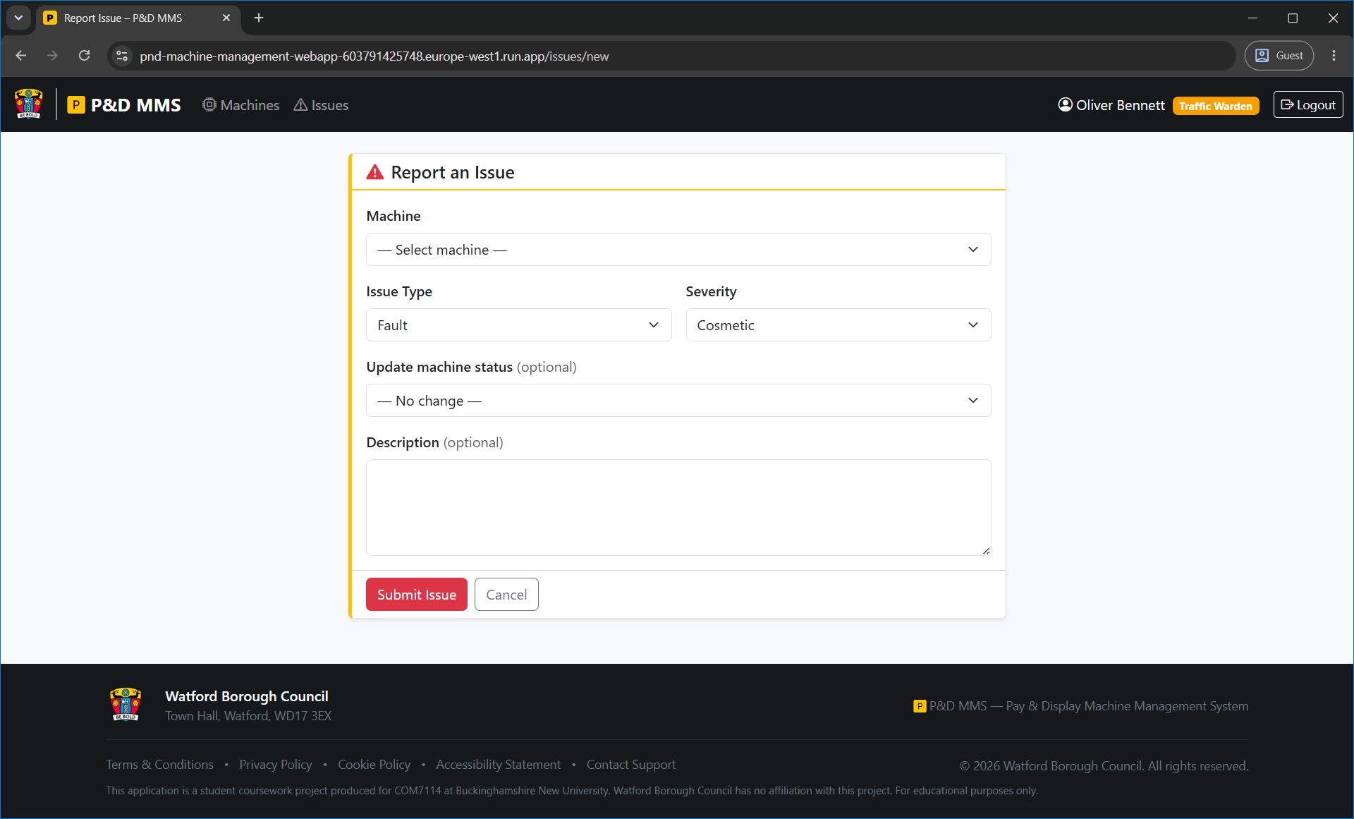 Report new issue form