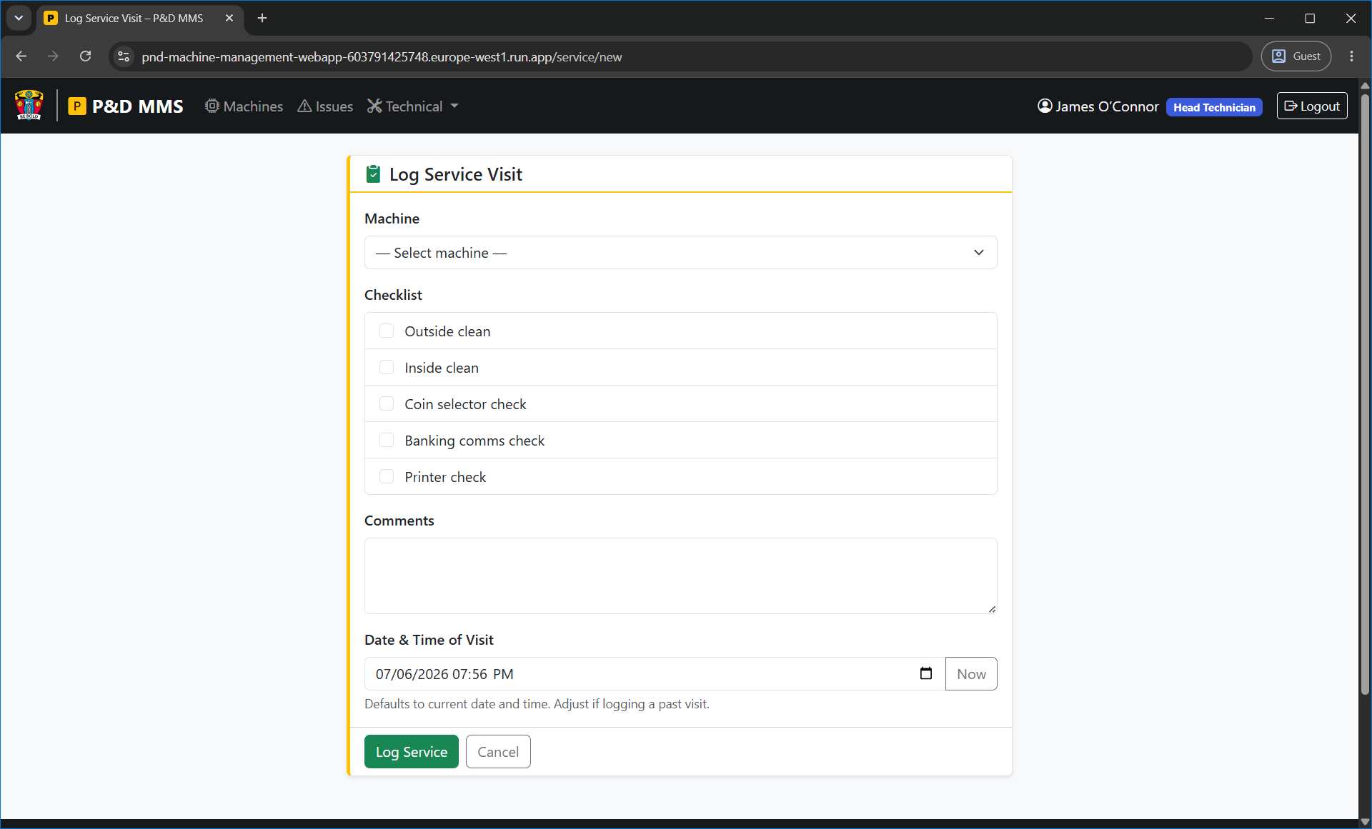Log service form