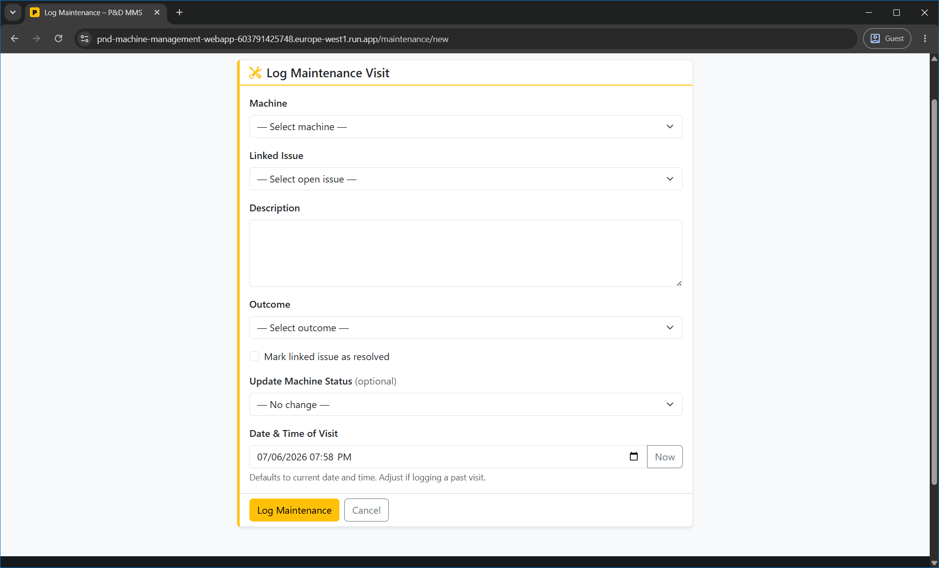 Log maintenance form