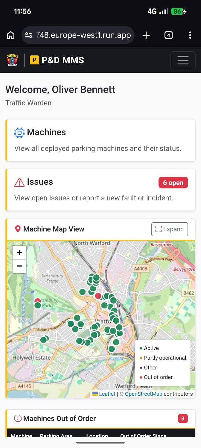 Mobile – Dashboard top (Traffic Warden)