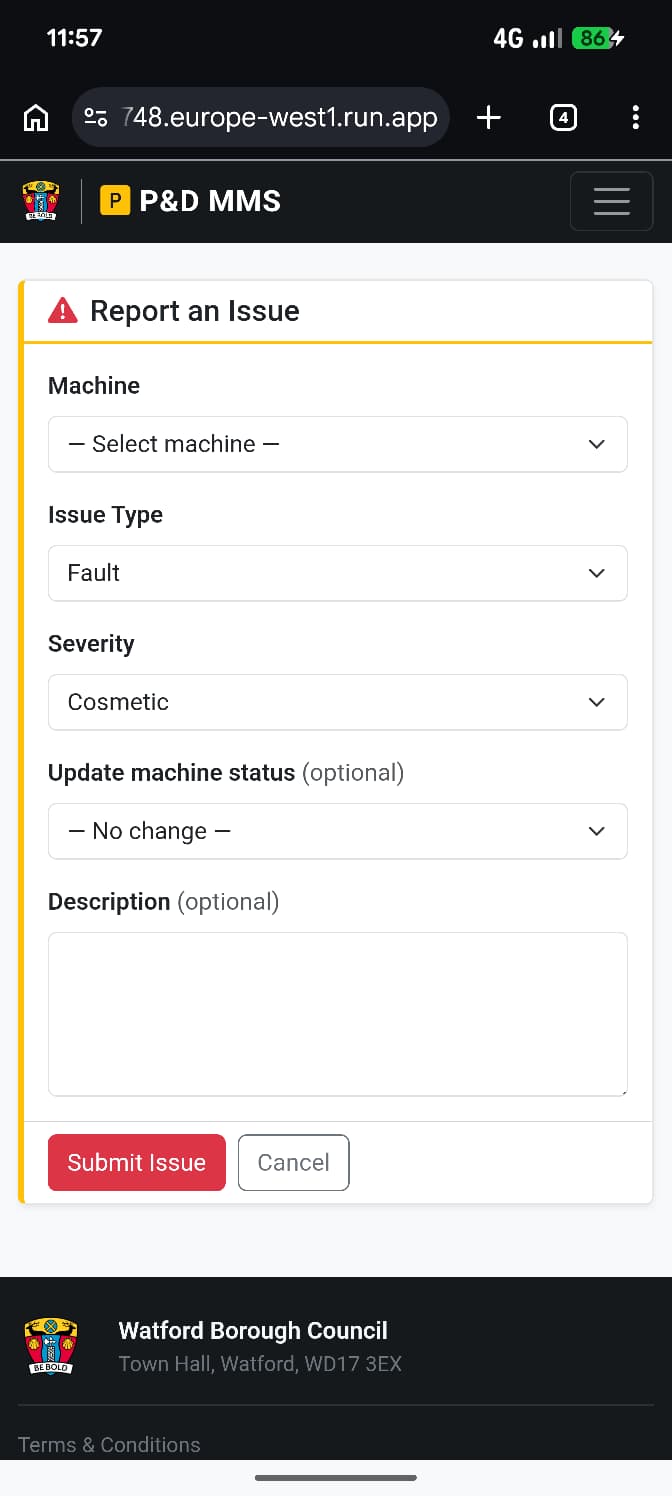 Mobile – Report issue form