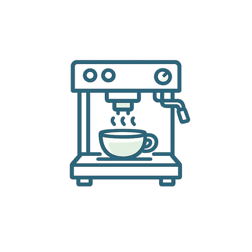 Icono de equipos para cafeteria: taza y maquina espresso.