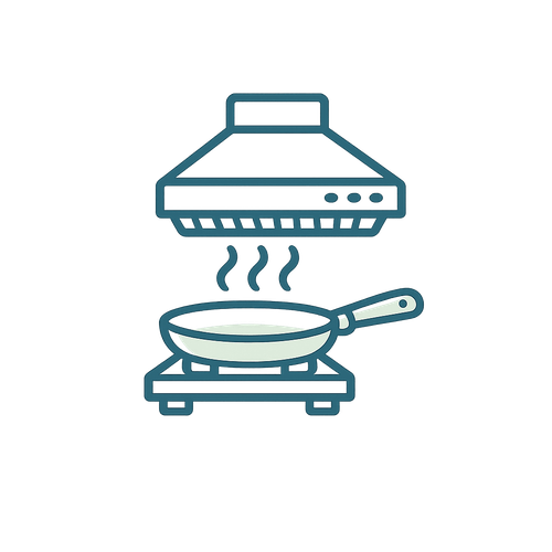 Icono de equipos para restaurant: sarten y campana.