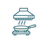 Icono de equipos para restaurant: sarten y campana.