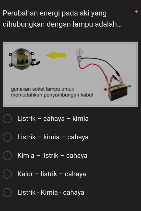 Perubahan energi pada aki yang dihubungkan dengan