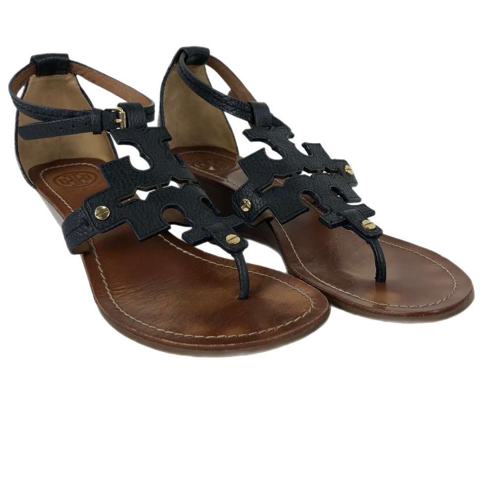 TORY BURCH BROWN AND BLACK LEATHER SANDALS *SIZE