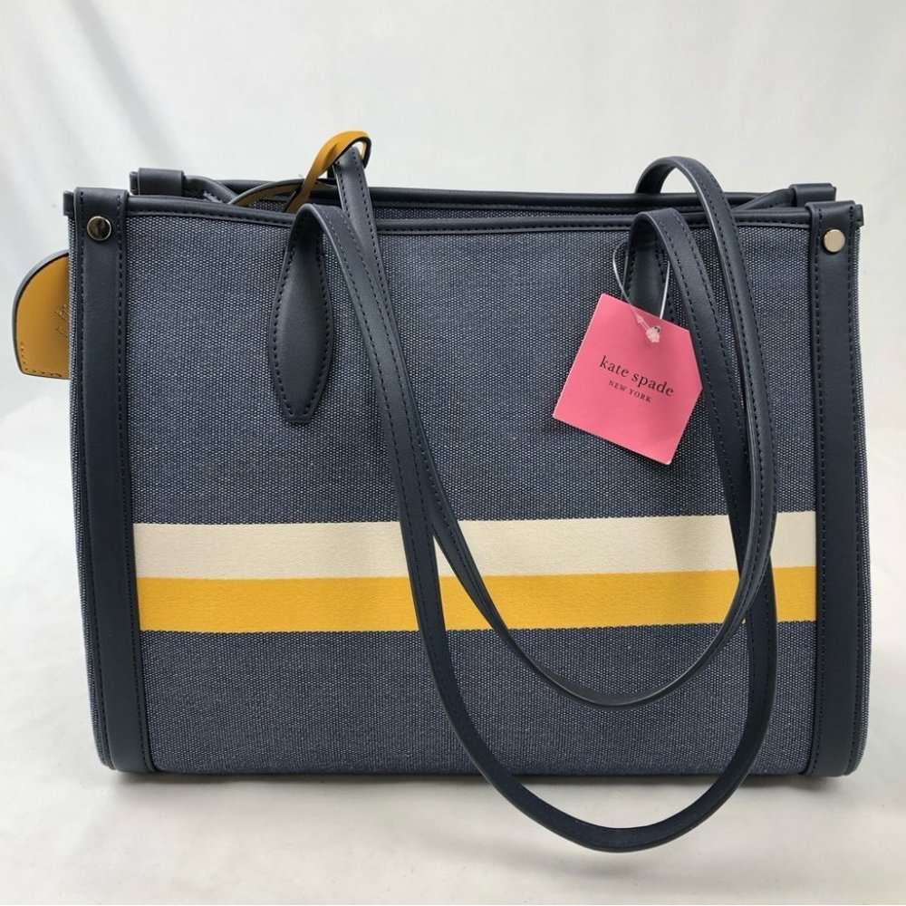 UhfmrShops, Kate Spade logo-plaque striped tote bag