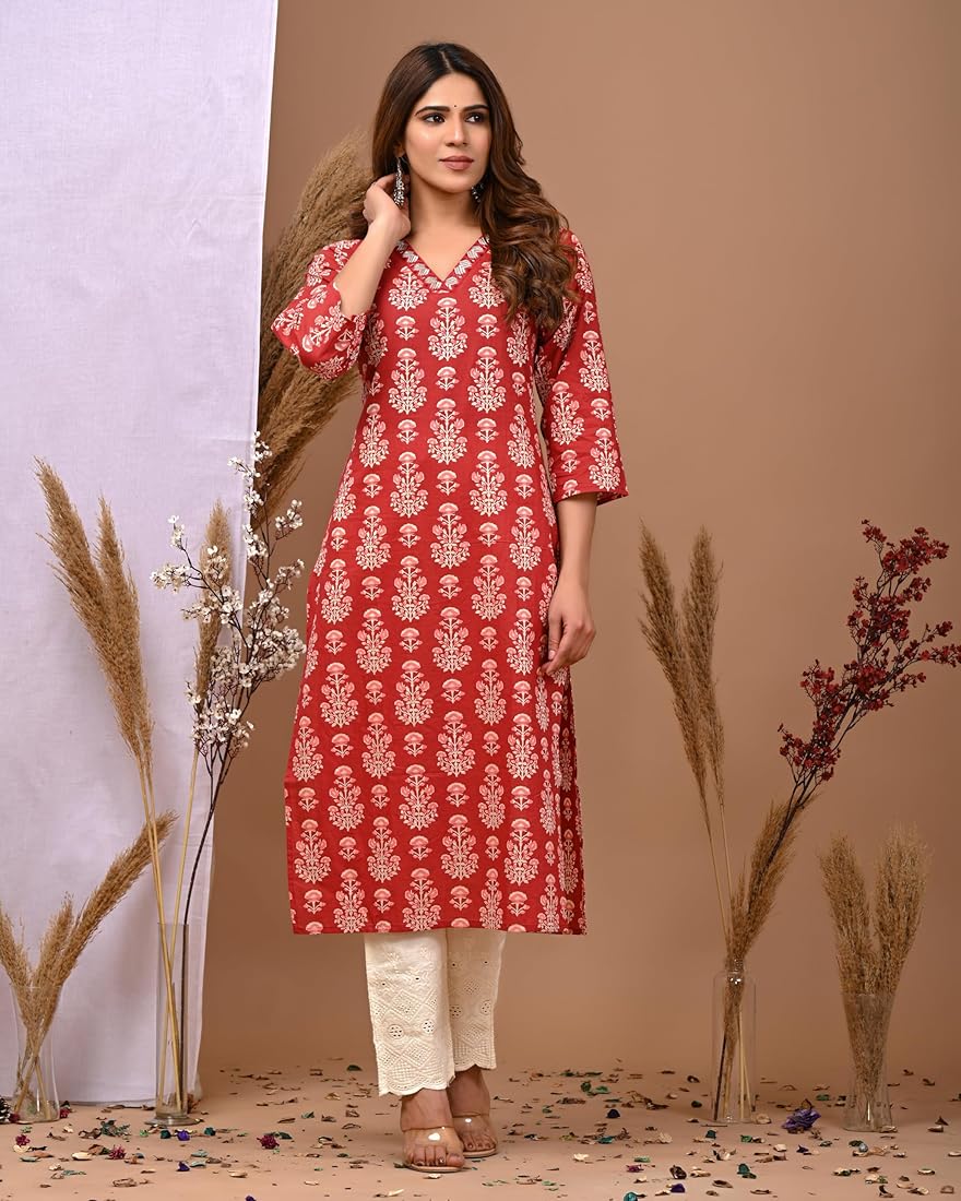 Young Day Red Printed Kurti M