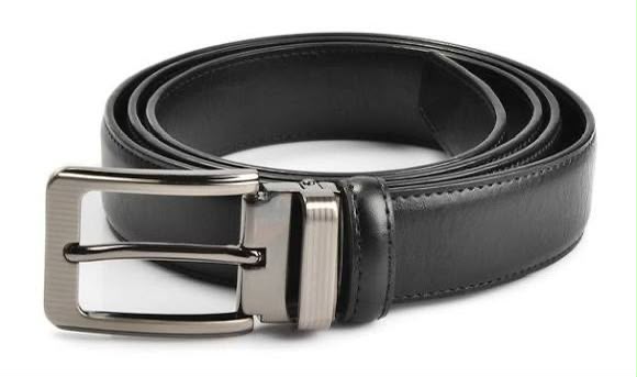 Black Textured Belt with Silver Buckle