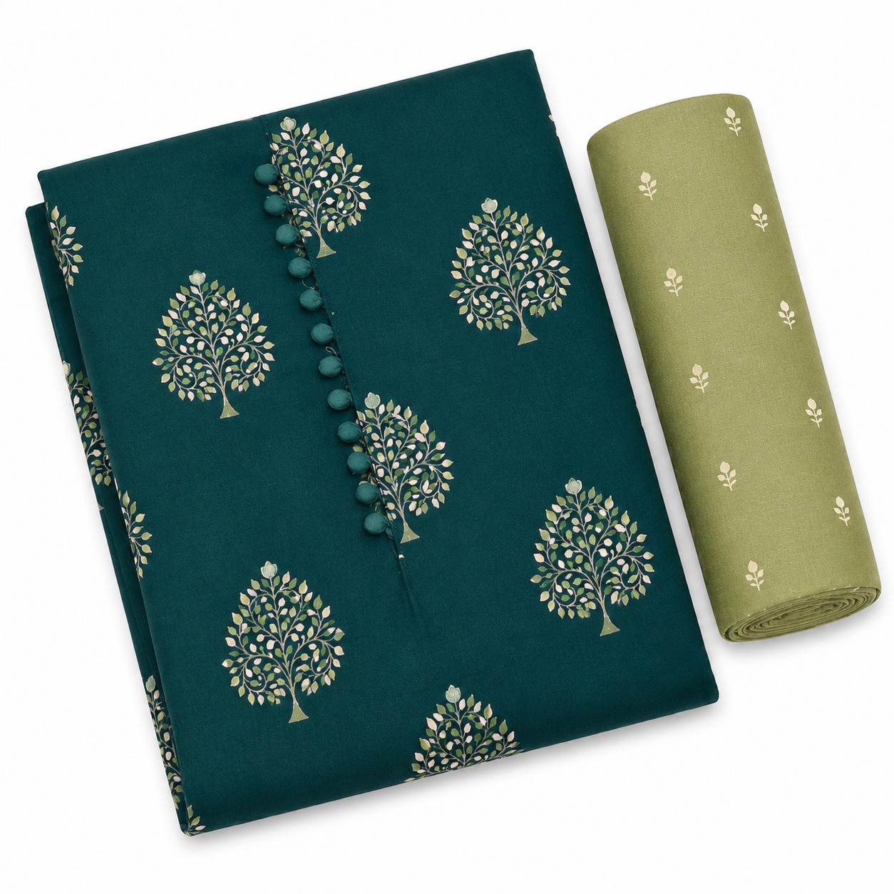 Variety Self Design Dress Material Green