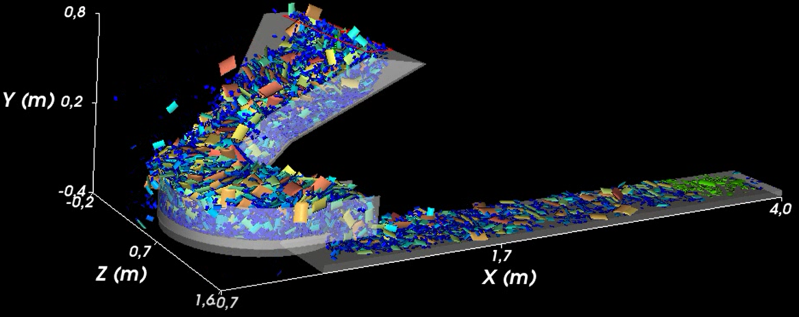 Simulation in Rocky DEM with many particles.