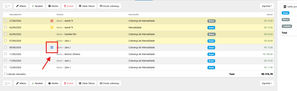 A integração com o AsaaS possibilita o envio de cobranças no RollClass.