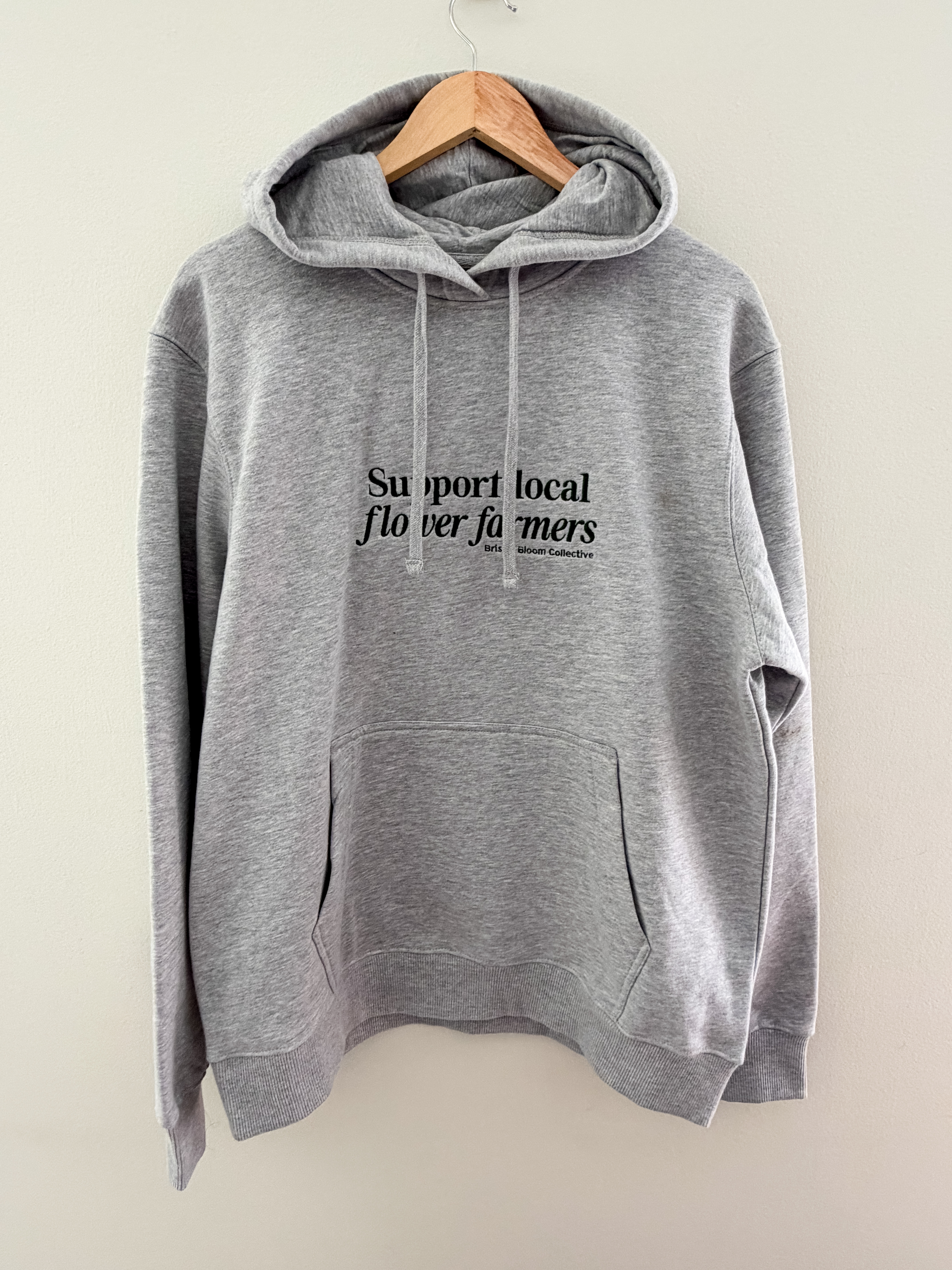 Support Local Flower Farmers Embroidered Hoodie (Grey & Green Font)
