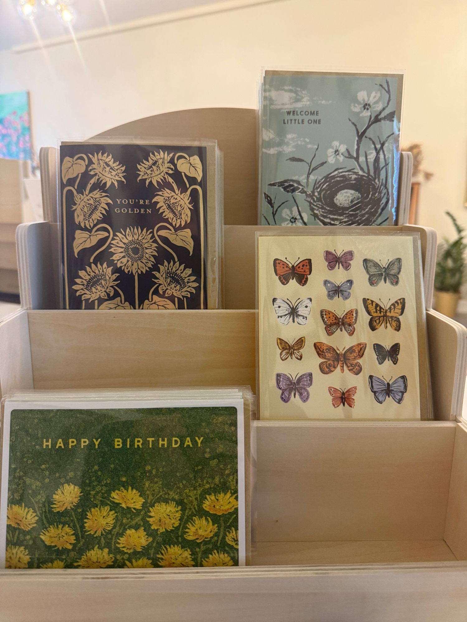 Greeting Cards: butterflies, golden, welcome little one, happy birthday