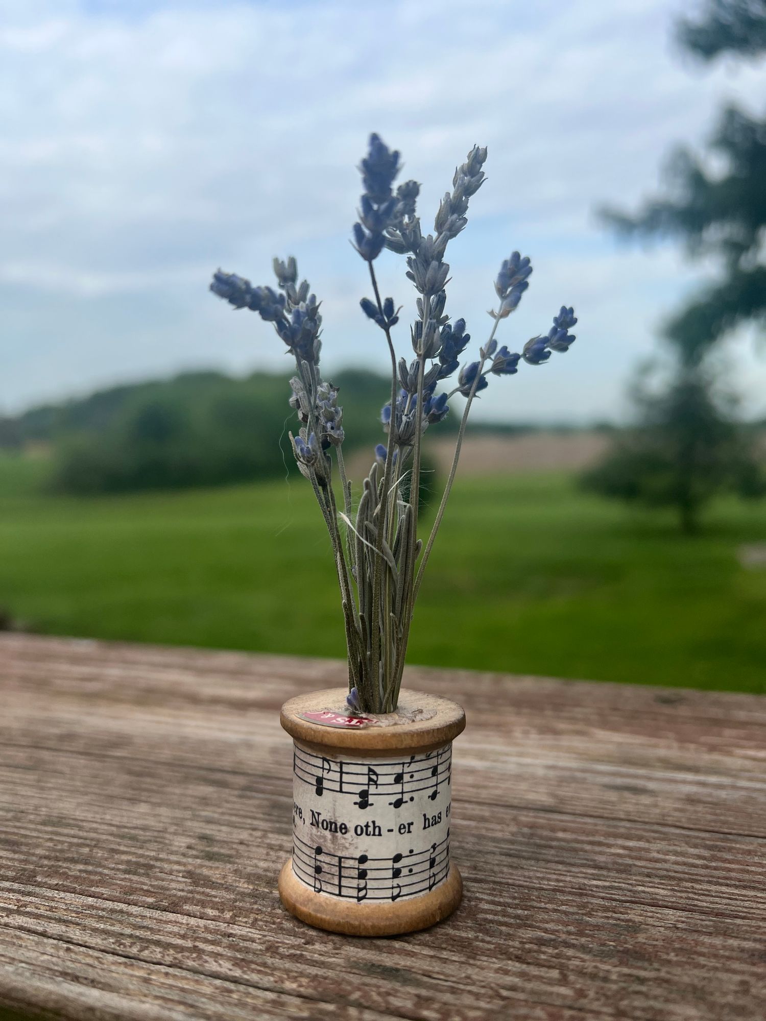 Wooden spool lavender bouqet