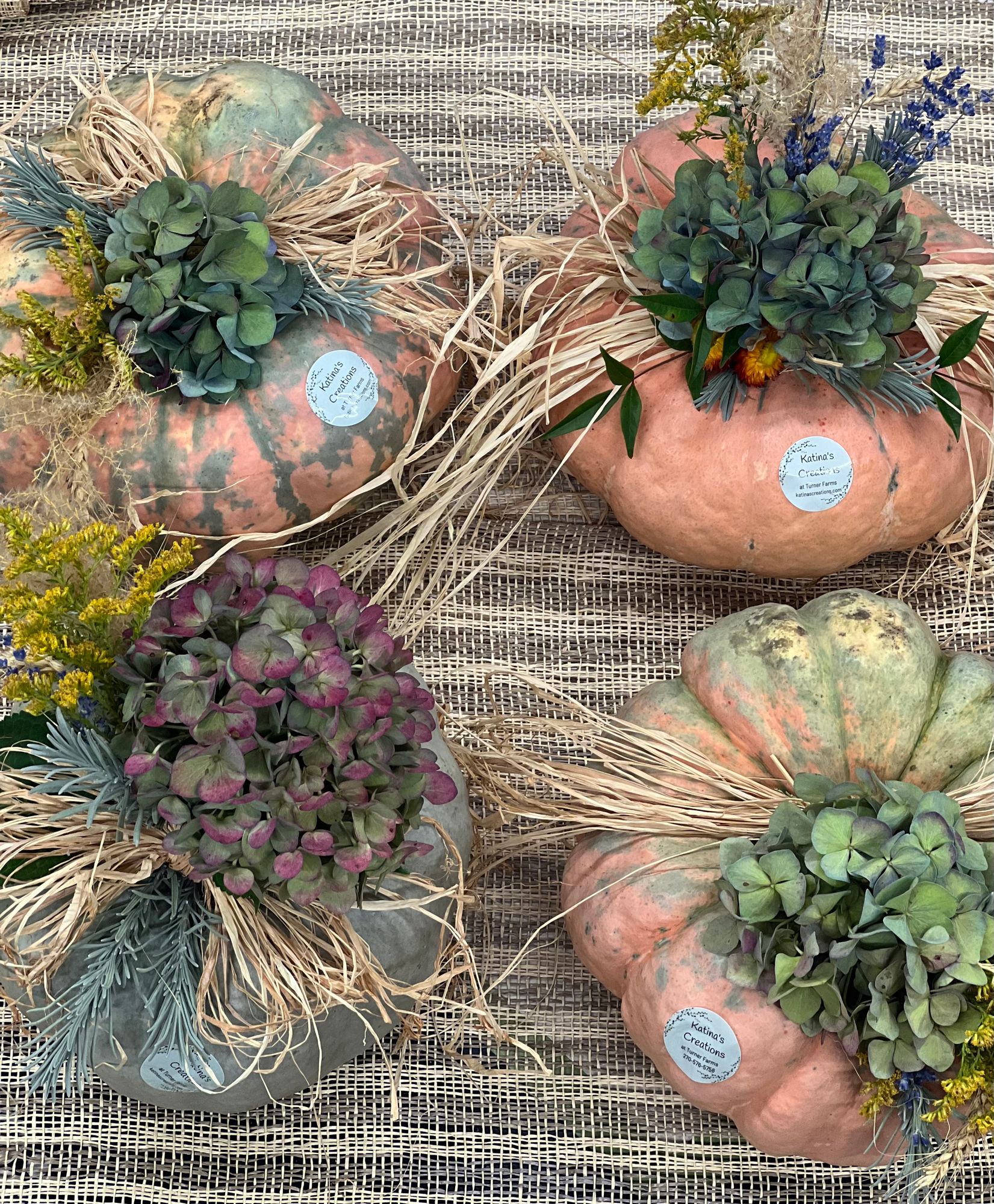 Decorated large pumpkins
