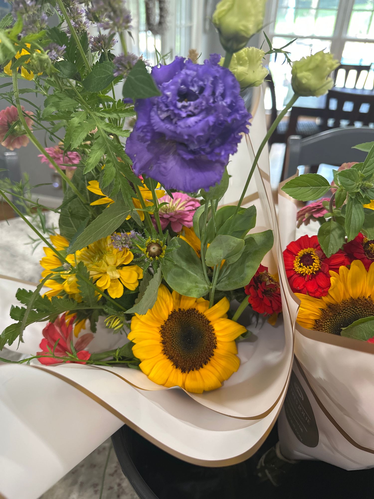Grandmas garden bouquet sunflowers and zinnias