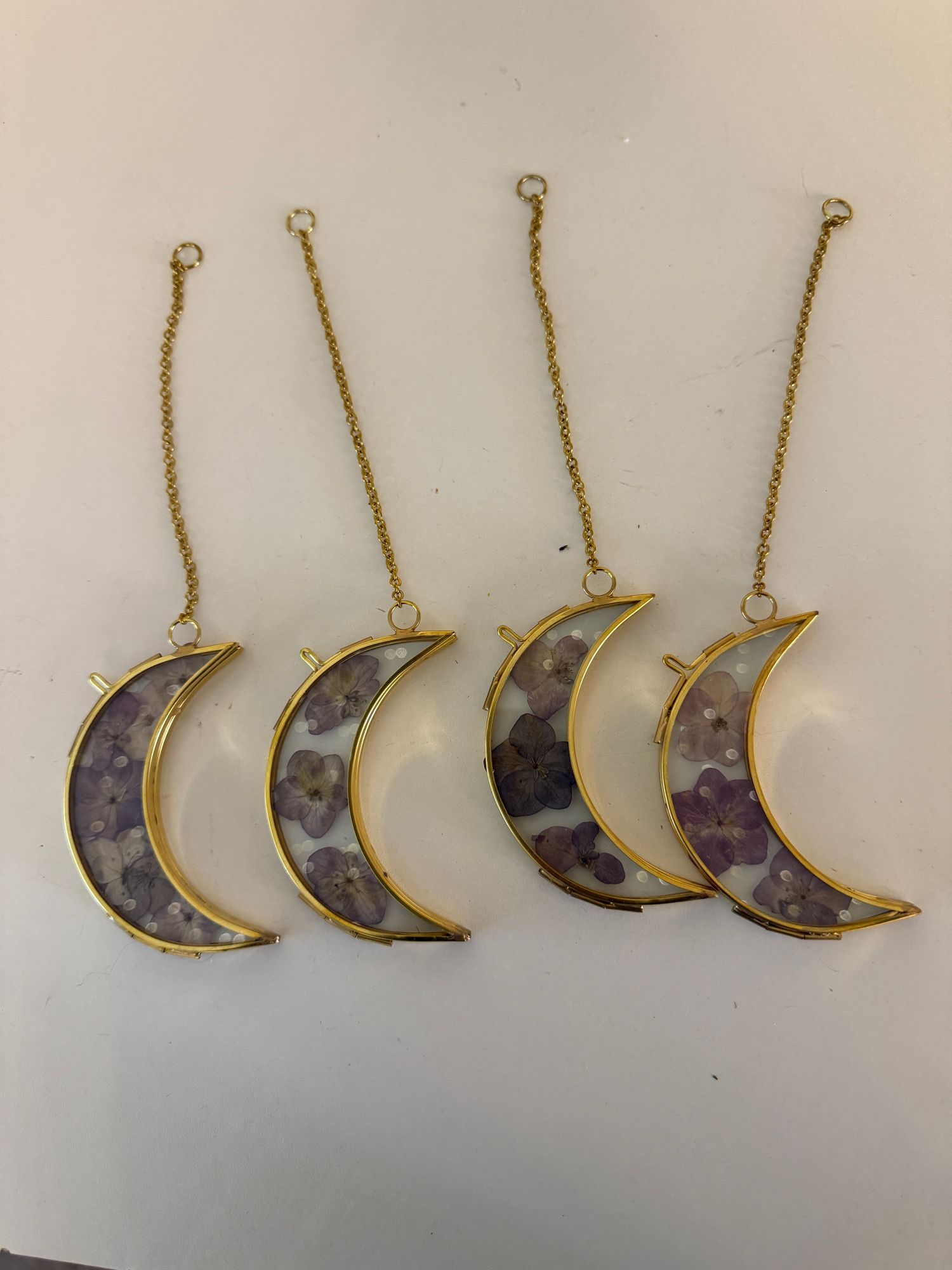 Crescent moon pressed flower ornament