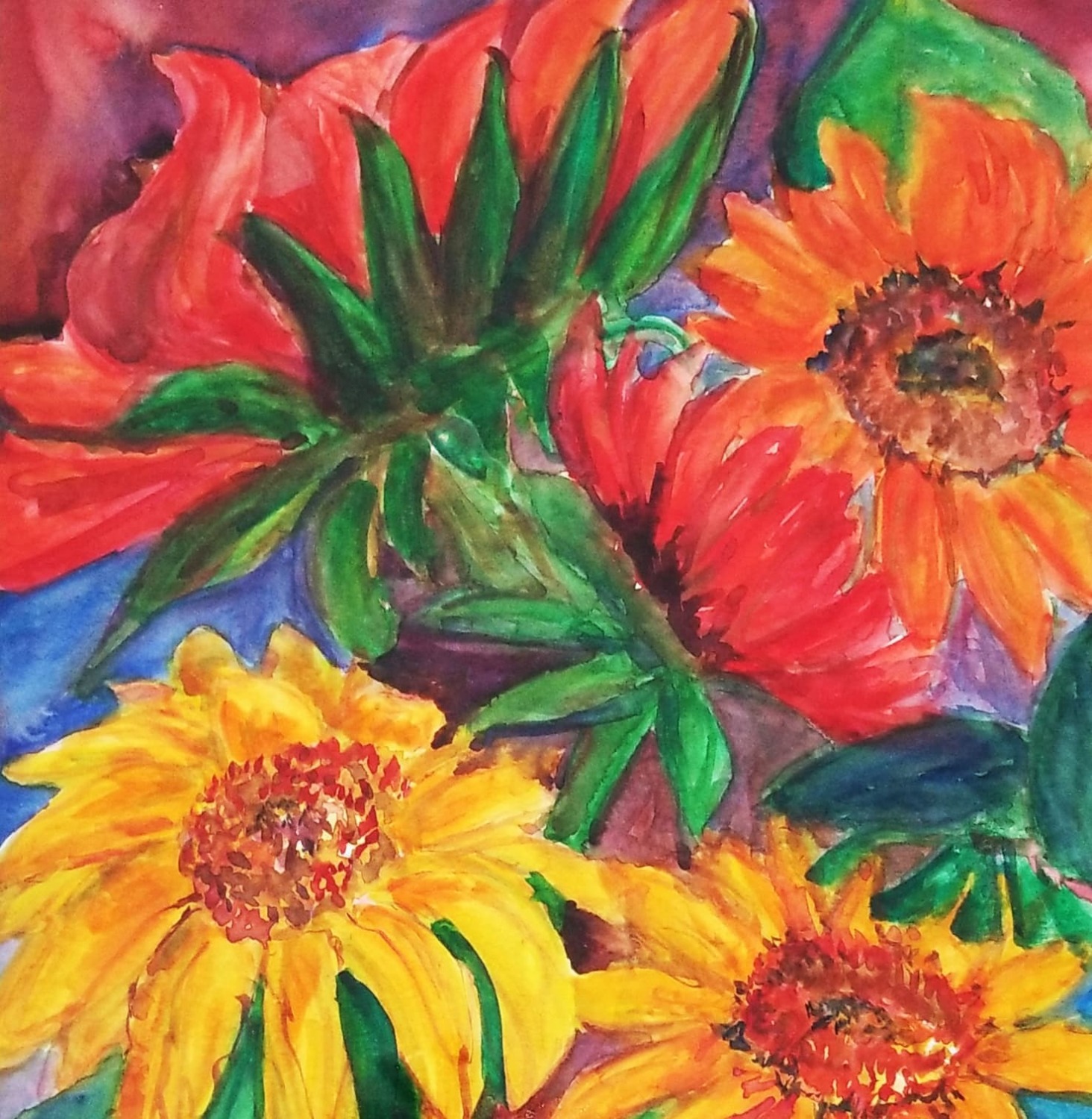 Red and Yellow Sunflowers