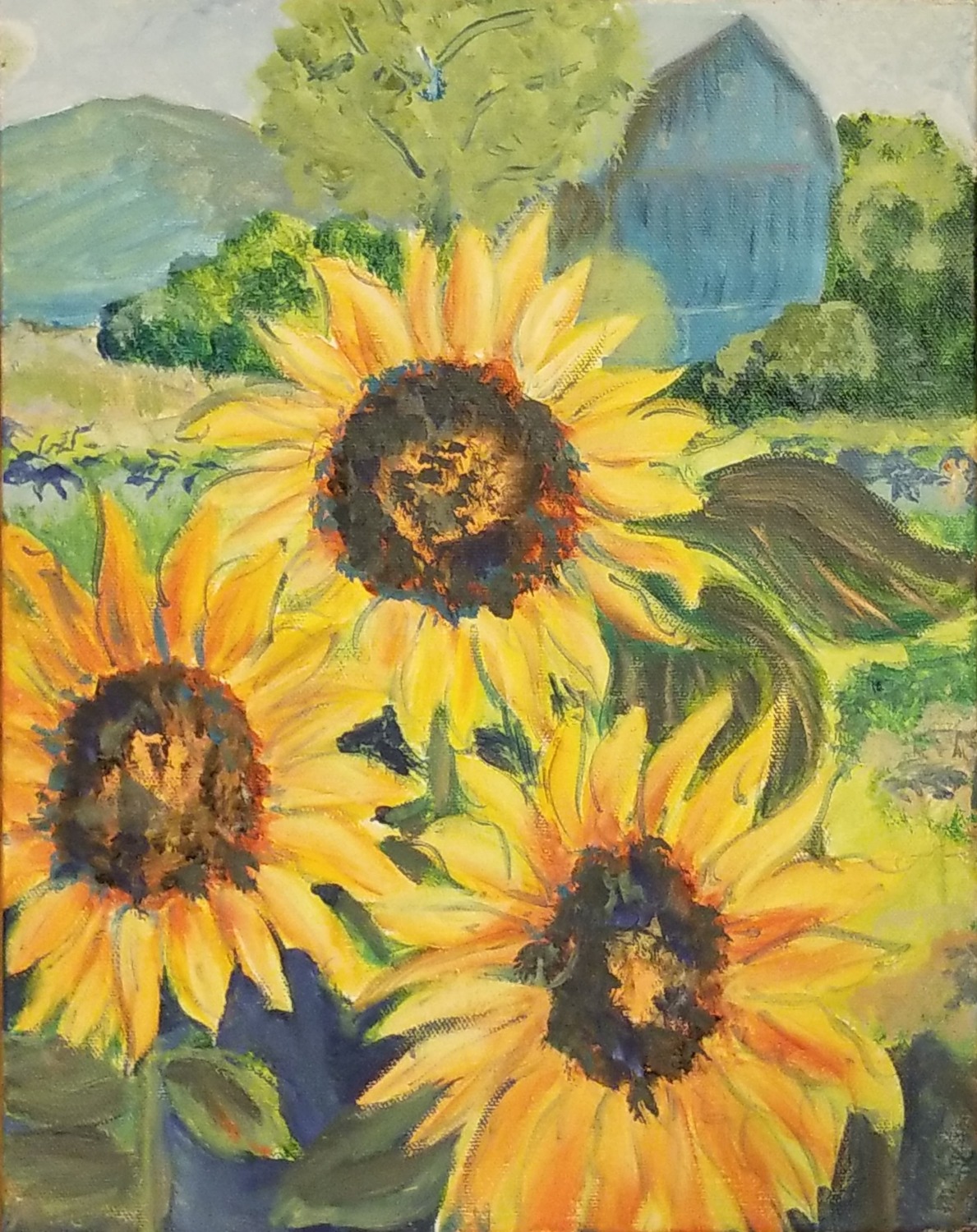 3 Sunflowers and a Farm