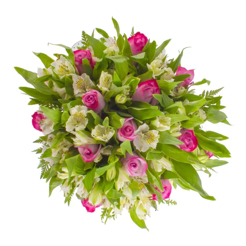 Foto 4 Amor Lila en Regadera - Arreglo floral en regadera de metal envejecida con rosas lilas y astromelias