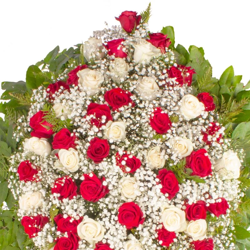 Foto 2 Por Siempre - Corona de condolencias con rosas blancas, rosas rojas y gypsophilas