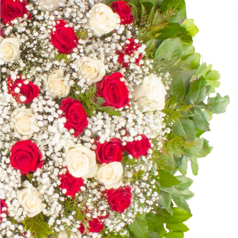 Foto 4 Por Siempre - Corona de condolencias con rosas blancas, rosas rojas y gypsophilas