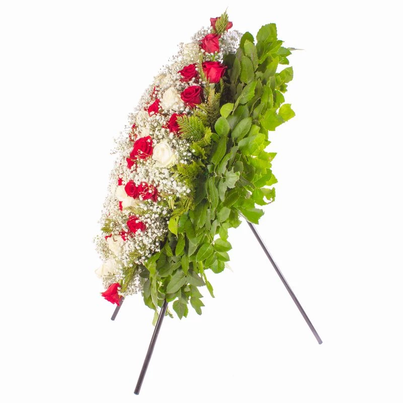 Foto 3 Por Siempre - Corona de condolencias con rosas blancas, rosas rojas y gypsophilas