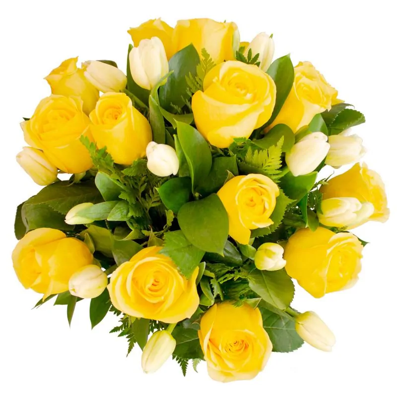 Foto 4 Dominga Rosas amarillas y Tulipanes blancos - Arreglo floral con tulipanes blancos y rosas amarillas