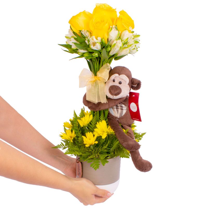 Foto con persona Arbolito con peluche de Monito - Flores a domicilio Foto con persona Arbolito con peluche de Monito - Flores a domicilio