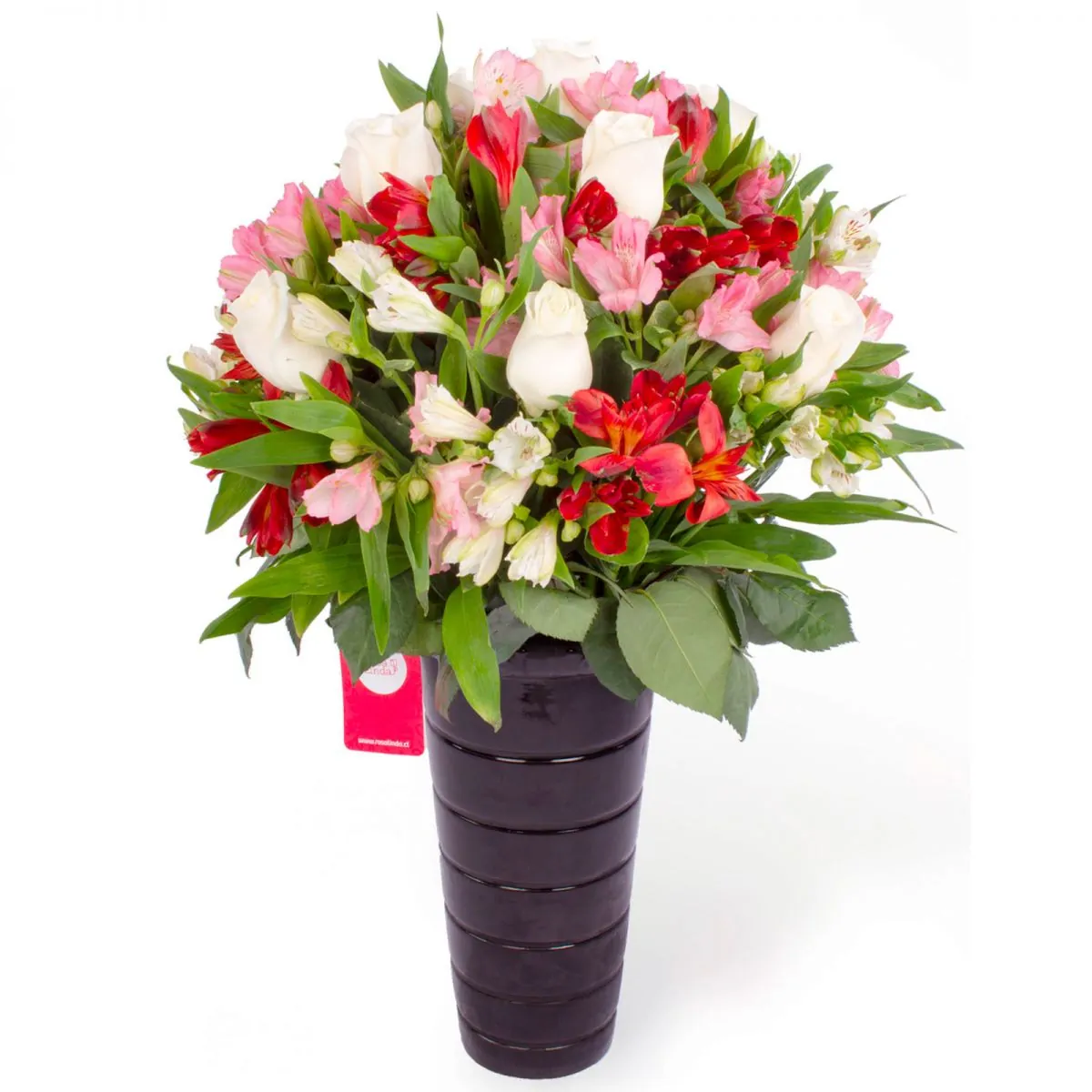 Foto principal Ángel - Arreglo floral con rosas blancas y astromelias en tonos rosados