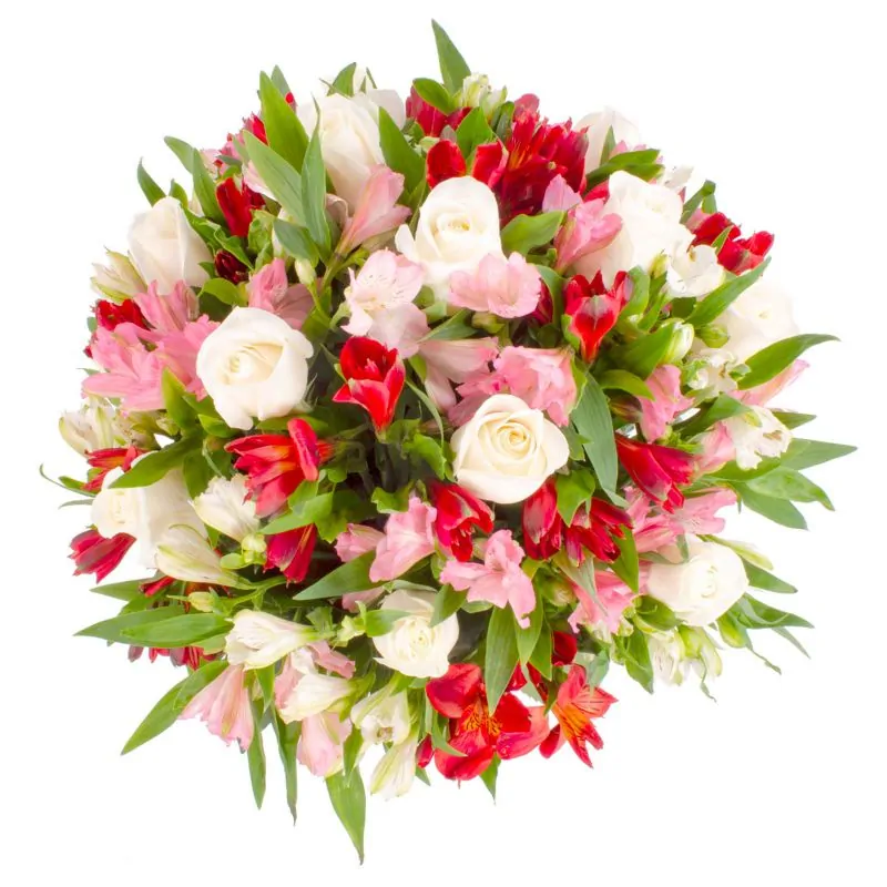 Foto 4 Ángel - Arreglo floral con rosas blancas y astromelias en tonos rosados
