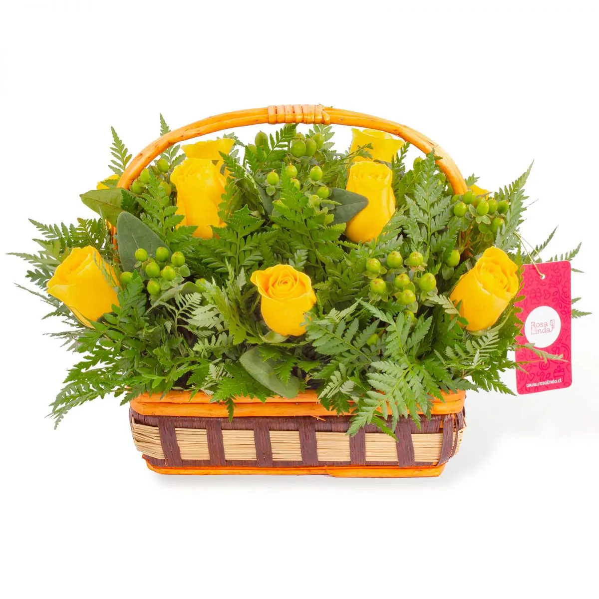 Foto principal Ternura Amarillo - Canasto con rosas amarillas e hypericum verde