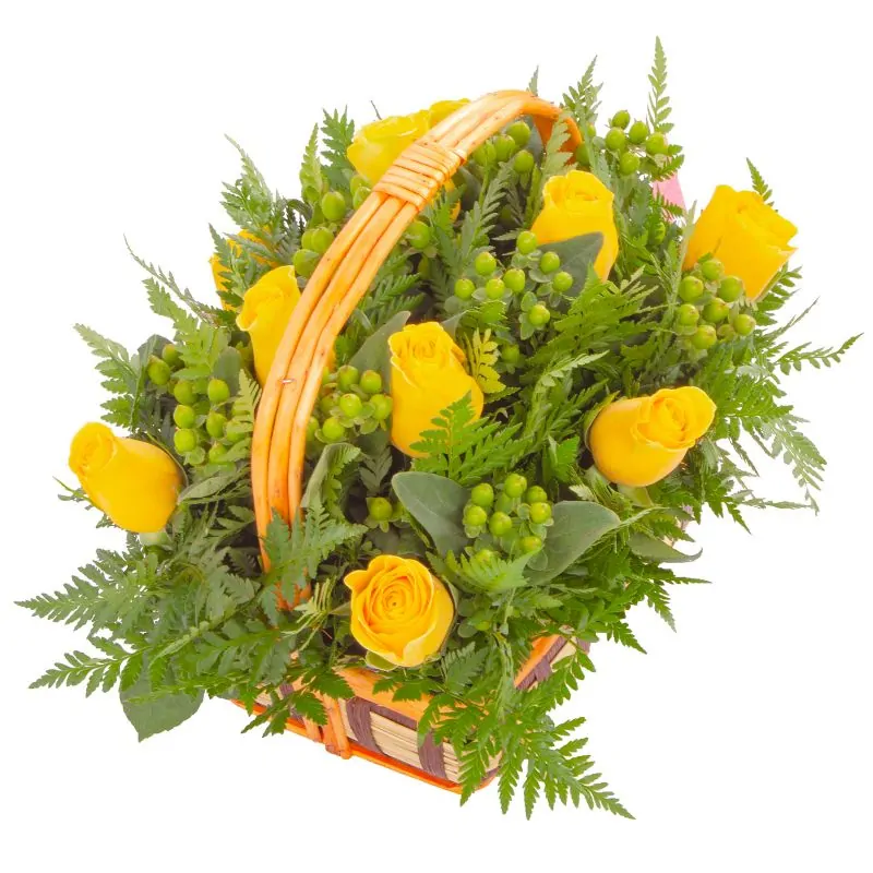Foto 3 Ternura Amarillo - Canasto con rosas amarillas e hypericum verde
