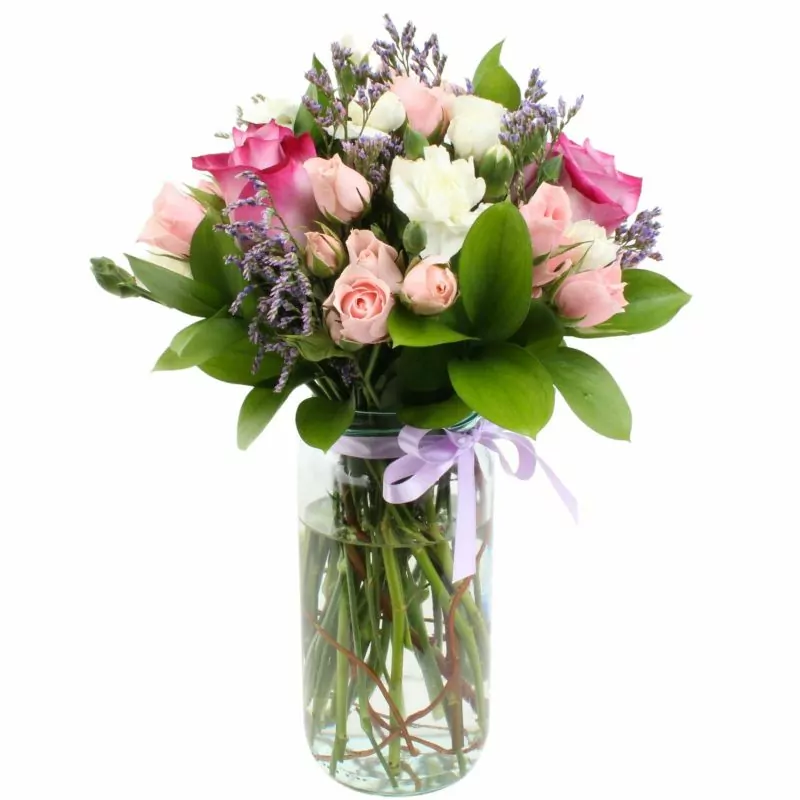 Foto 4 Noelia Lila - Florero pequeño con Rosas, mini rosas, mini claveles y limonium