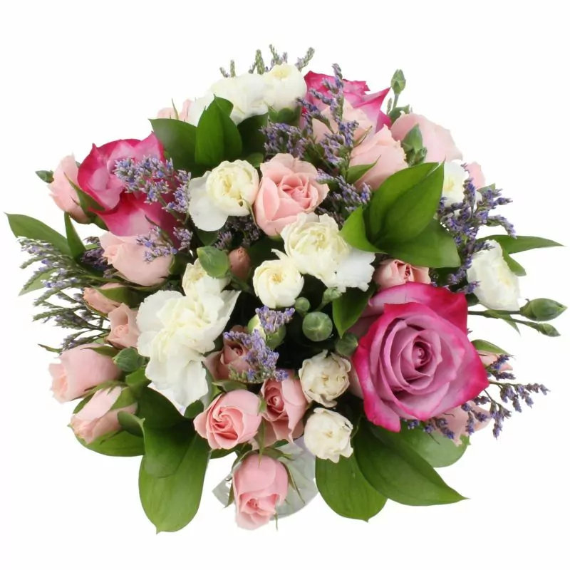 Foto 5 Noelia Lila - Florero pequeño con Rosas, mini rosas, mini claveles y limonium