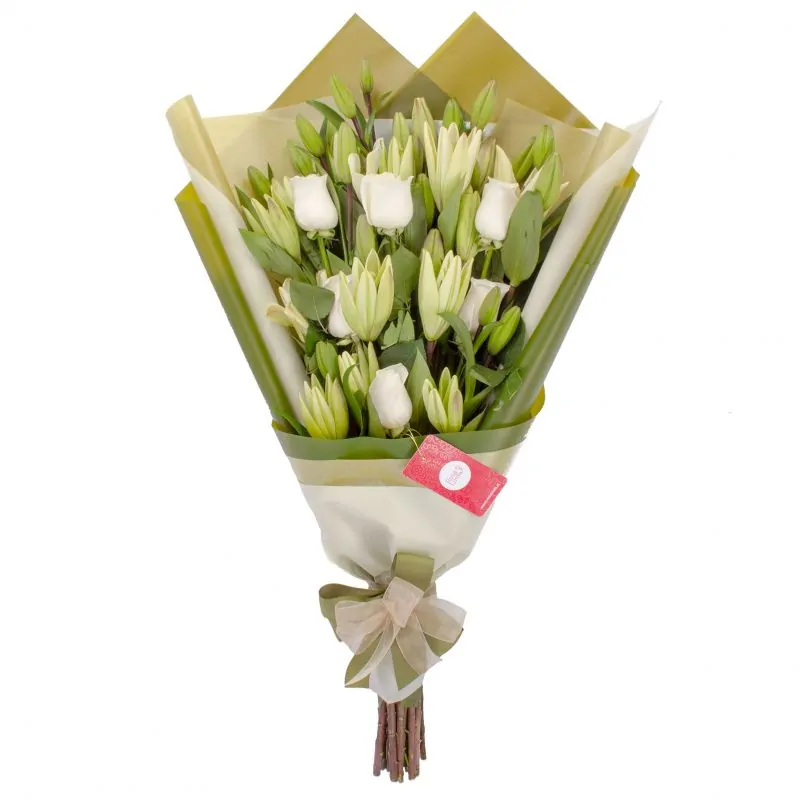 Foto 3 Ramo de flores - Ramo con liliums blancos y rosas ecuatorianas blancas