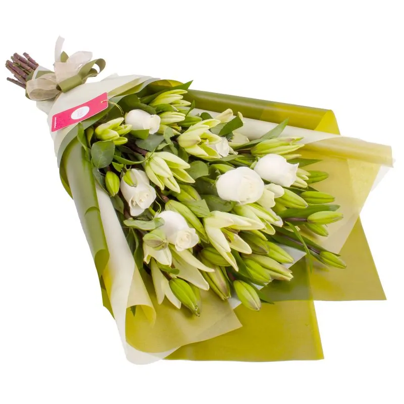 Foto 4 Ramo de flores - Ramo con liliums blancos y rosas ecuatorianas blancas