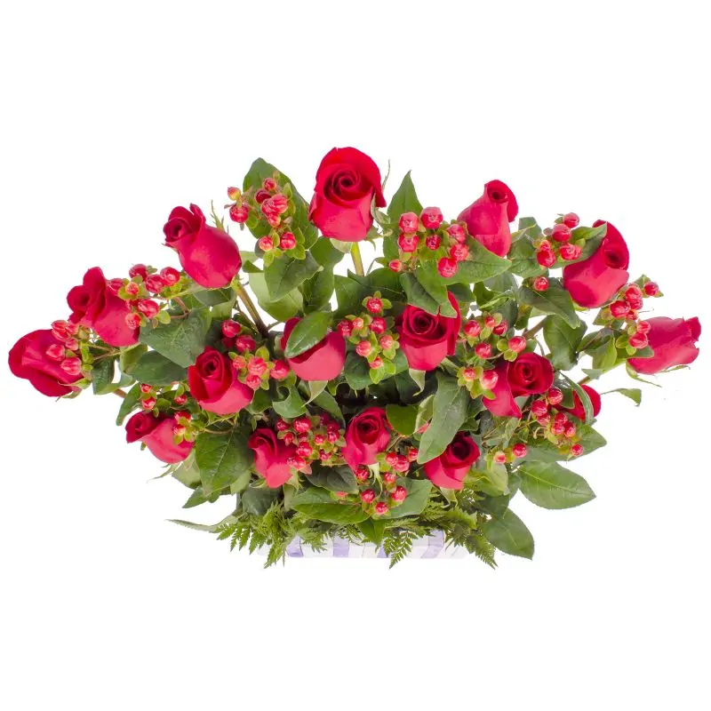 Foto 4 Jardín de Rosas Rojas - Arreglo floral con 16 rosas rojas e hypericum rojo
