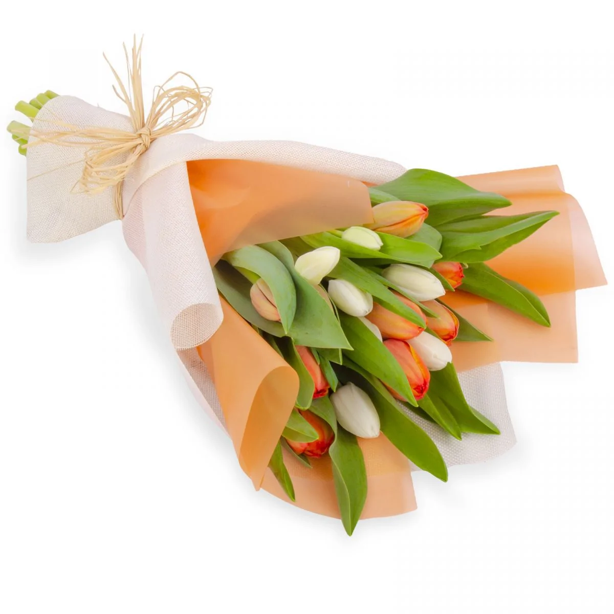 Foto principal Ramo Tulips Naranjo/Blanco - Ramo de flores con 20 tulipanes naranjos y blancos