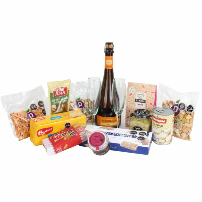 Foto 5 Set de Regalo Celebración - Canasto de mimbre con espumante, copas y picoteo