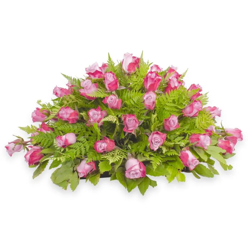 Ovalado con 40 rosas color lila - Cubre urna para defunción con 40 rosas color lila