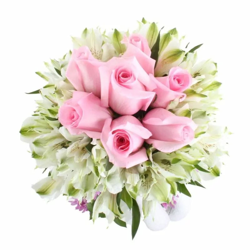 Foto 4 Arbolito con peluche conejita blanca - Arreglo floral con rosas rosadas, astromelias y maules