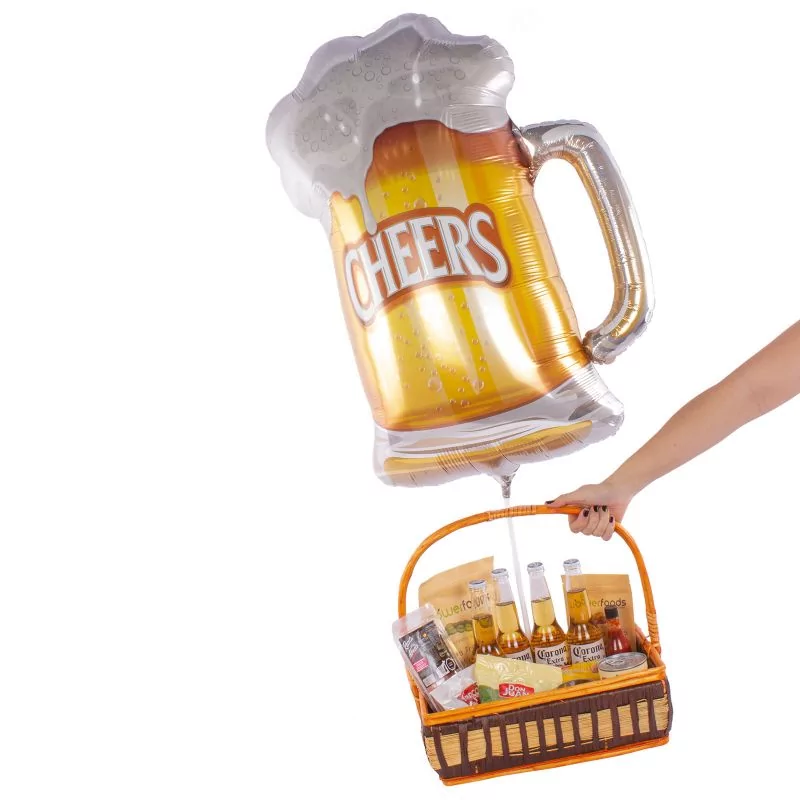 Foto 3 Set de Regalo Cheers - Canasto de mimbre con cervezas, snacks de picoteo y globo Cheers!