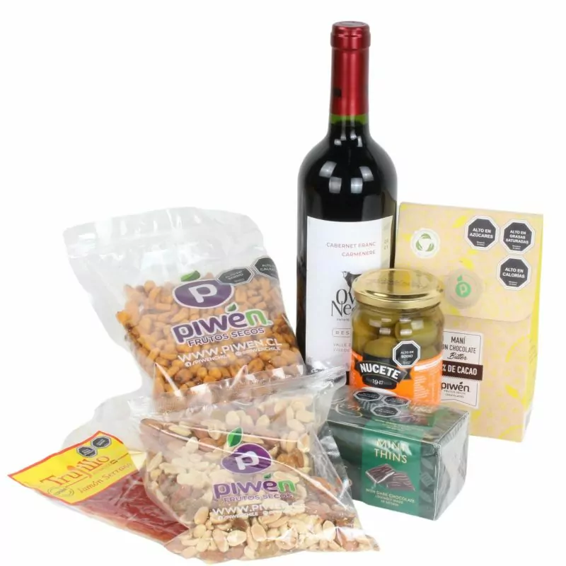 Foto 4 Set de Regalo Canasto de Vino - Canasto circular con vino, chocolates y picoteo