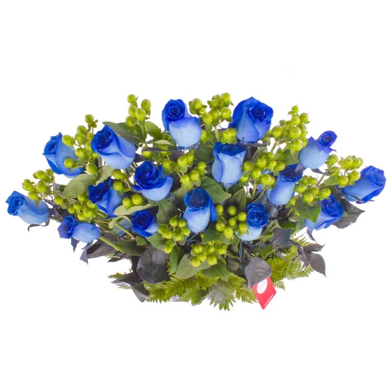 Foto 4 Jardín de Rosas Azules - Arreglo floral con 16 rosas azules e hypericum verde