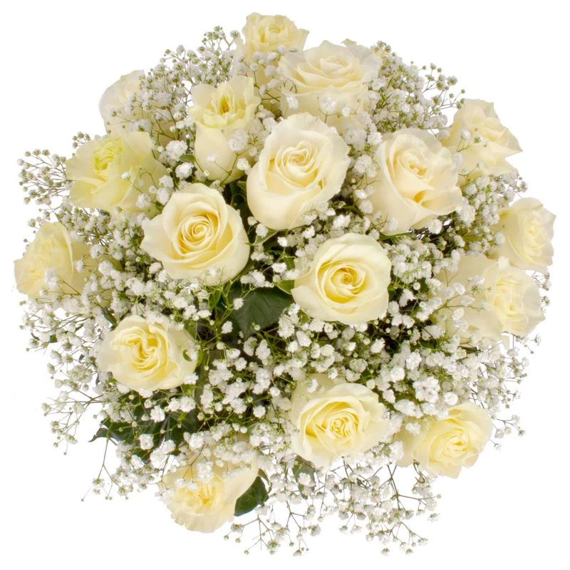 Foto 3 María Rosas Blanco en cerámica - Arreglo floral con 18 rosas blancas y gypsophila