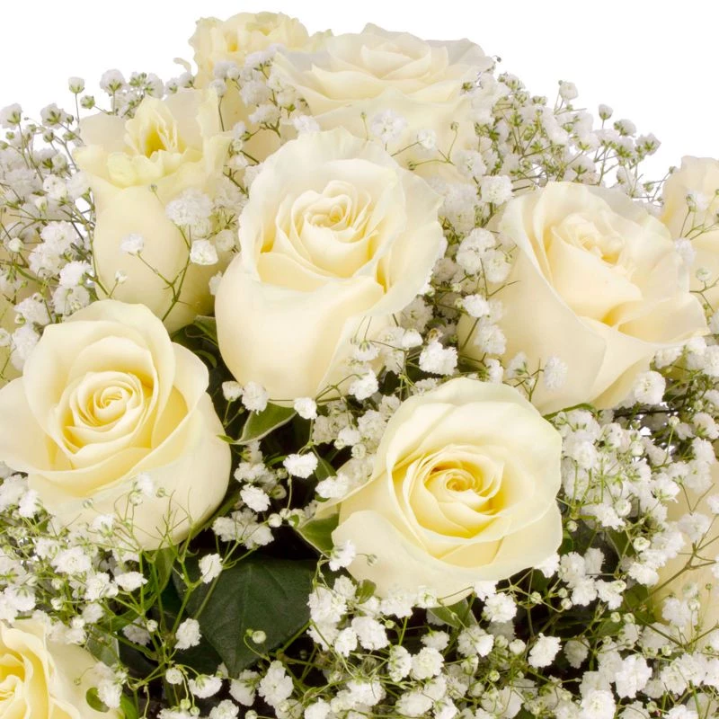 Foto 5 María Rosas Blanco en cerámica - Arreglo floral con 18 rosas blancas y gypsophila